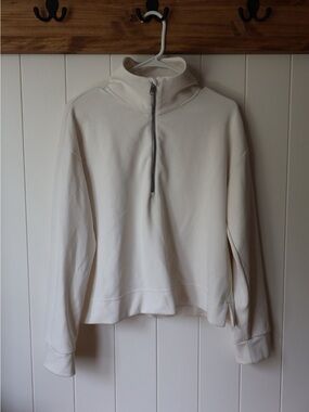 Athleta Seasoft Quarter Zip Mongolia White Women’s L Suede Soft Tencel Pullover